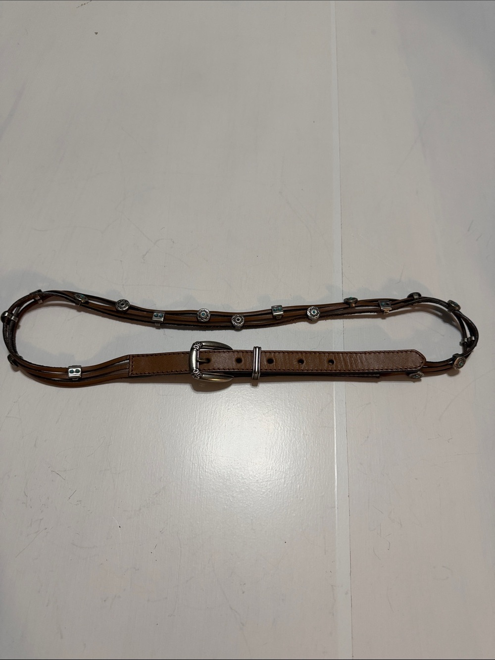 Genuine Leather Brown Belt with Decorative Silver Buckle XL